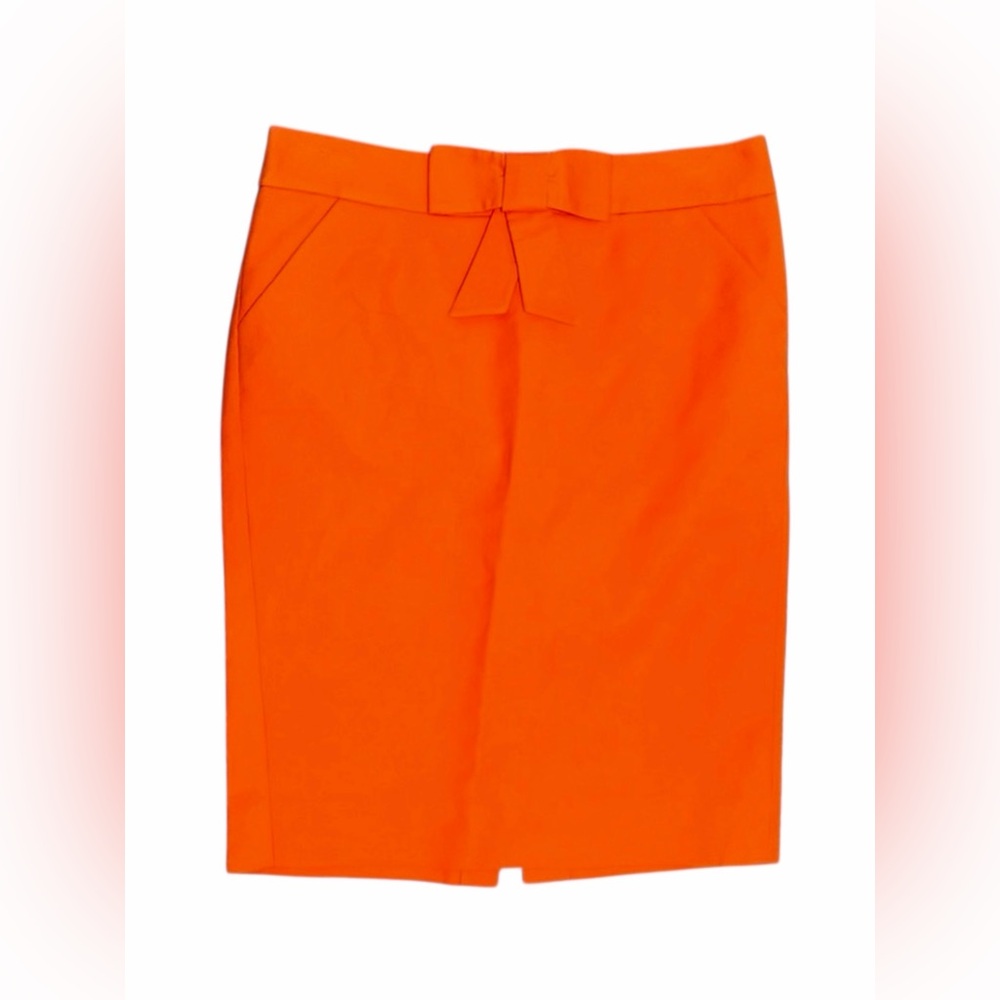 J.Crew – Double Serge Pencil Skirt – Bow Detail – Bright Orange – Size 10